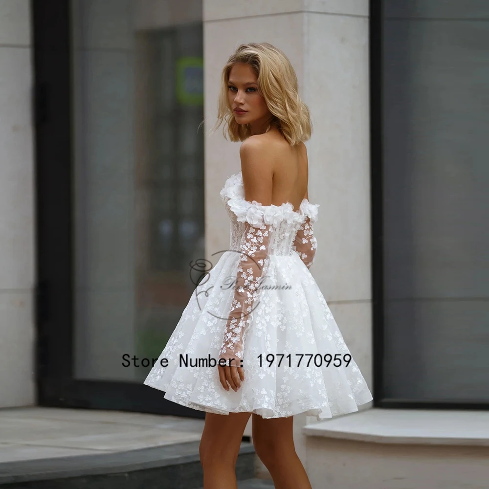 Gorgeous Boat Neck Wedding Dress For Women Sweetheart Applique Elegant Bridal Gown Back With Zipper Mini Vestido De 2024