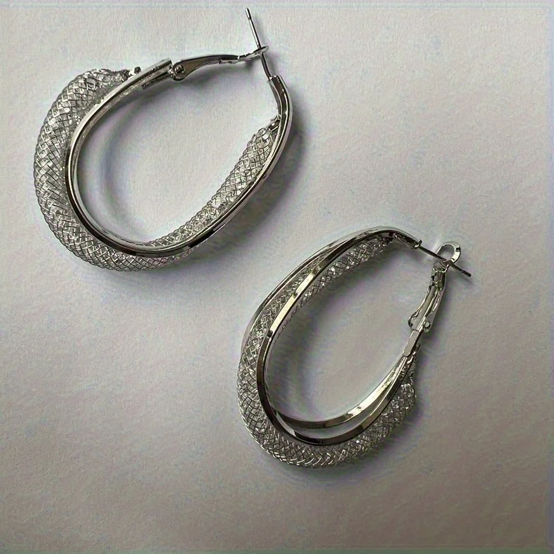 Chic Twisted Silver-Plated Hoop Earrings with Sparkling Zircon Accents - Hypoallergenic, Ideal for Parties & Gifts Best-selling