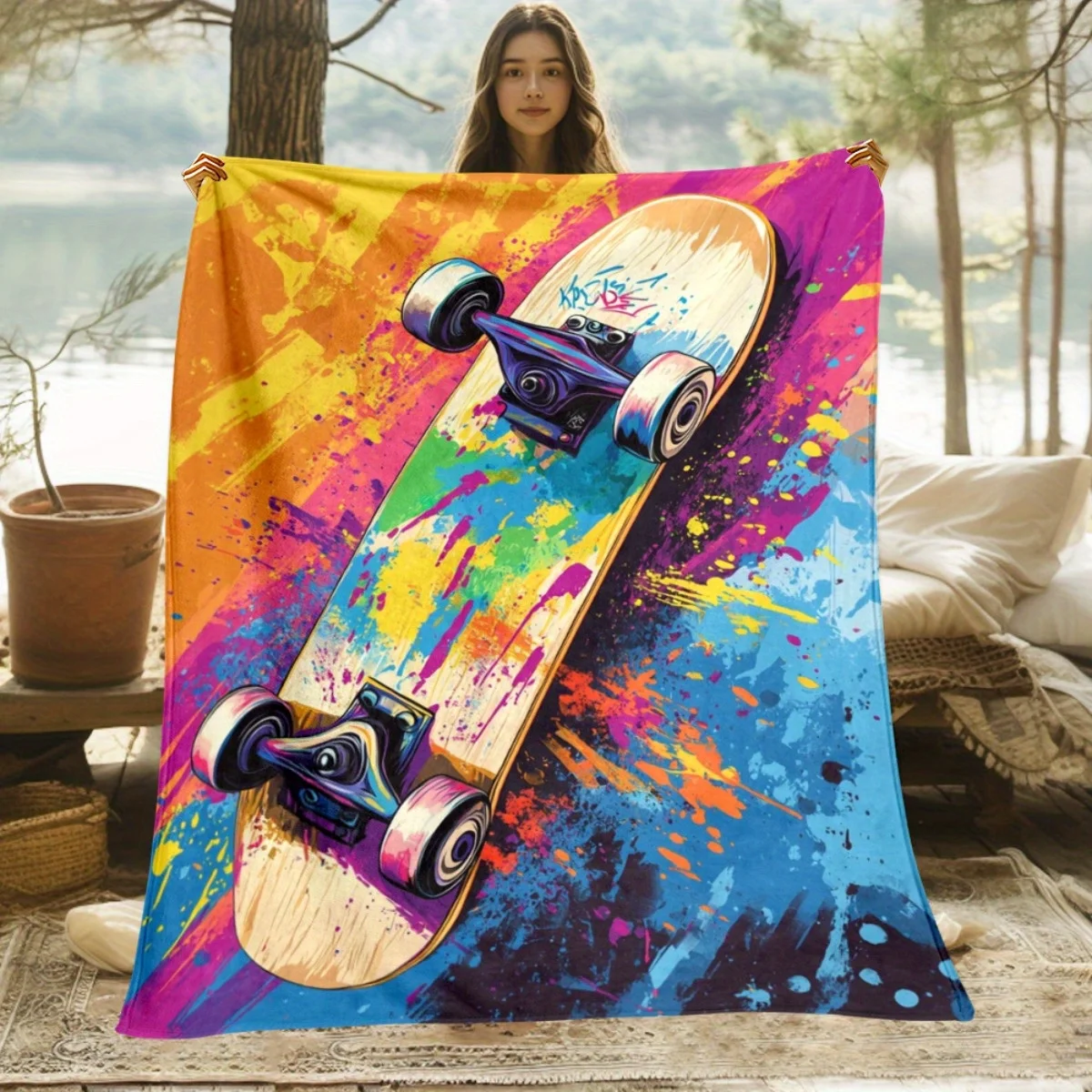 

Фланелевое одеяло с дизайном скейтборда — теплое и мягкое, идеально подходит для диванов, кроватей, гостиной, офисов, путешествий и Рождества.