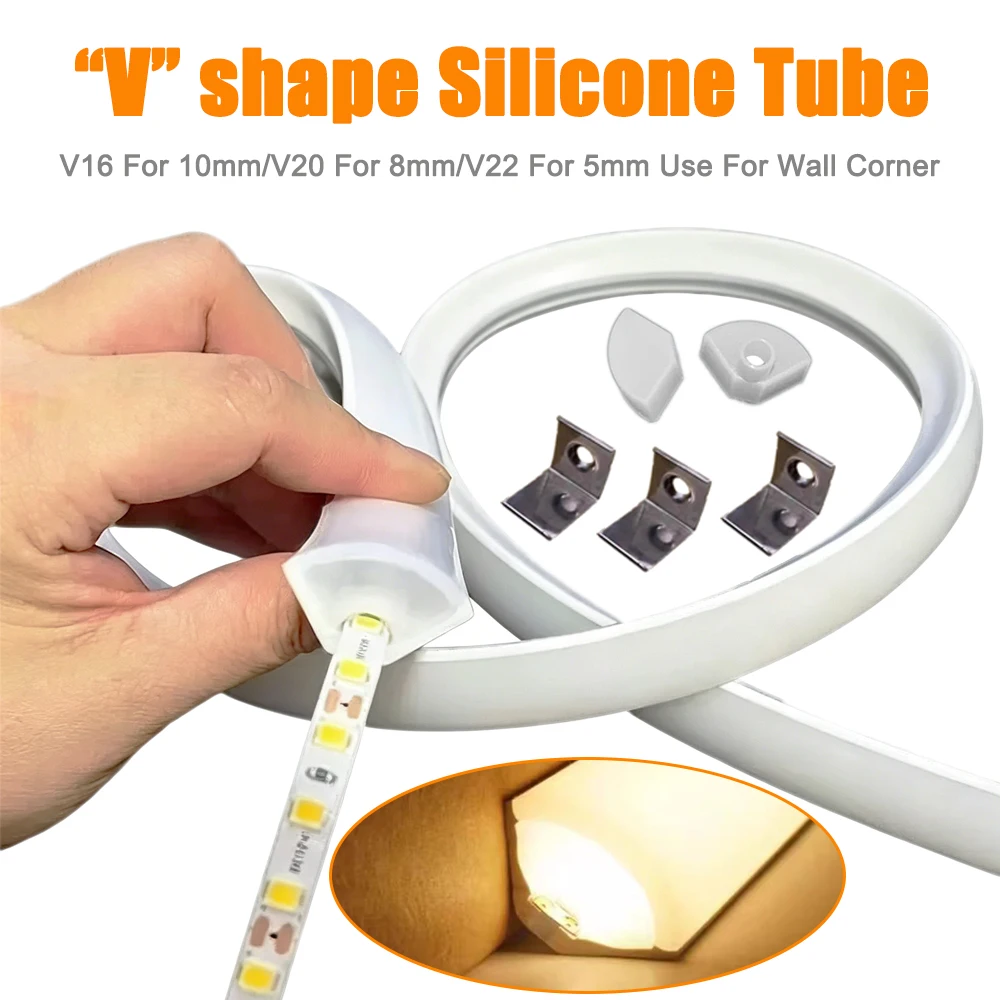 V Shape Wall Corner Silicone Tube V16 V20 V22 Flexible Silica Sector Sidelight Decor For 5-10mm WS2812 WS2811 SK6812 Strip Light