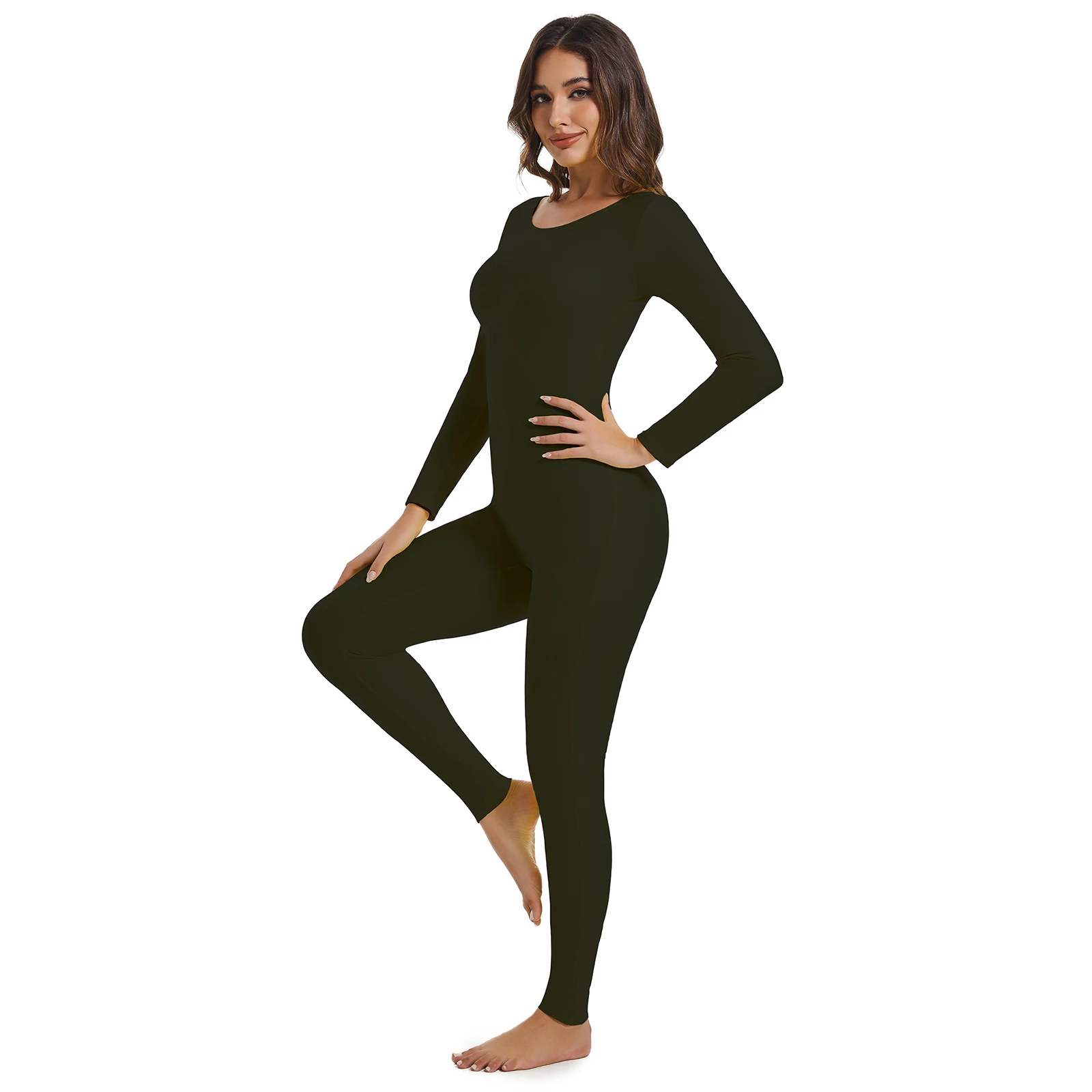 

AOYLISEY Women Black Long Sleeve Unitard One-piece Spandex Zentai Full Body Leotard Gymnastics Jumpsuit Men Ballet Dance Wear