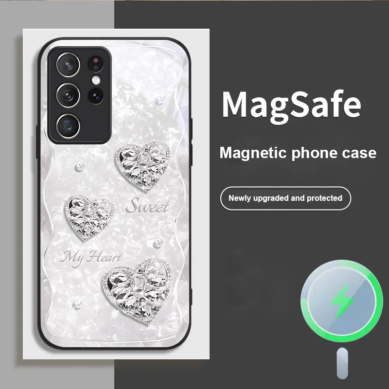 

Dreamy Three Hearts For Samsung S25 S25 Edge S25Ultra S8 9 10 20 S21 Pro 22 Plus S23 FE S24 Ultra Magsafe Glass Phone Case