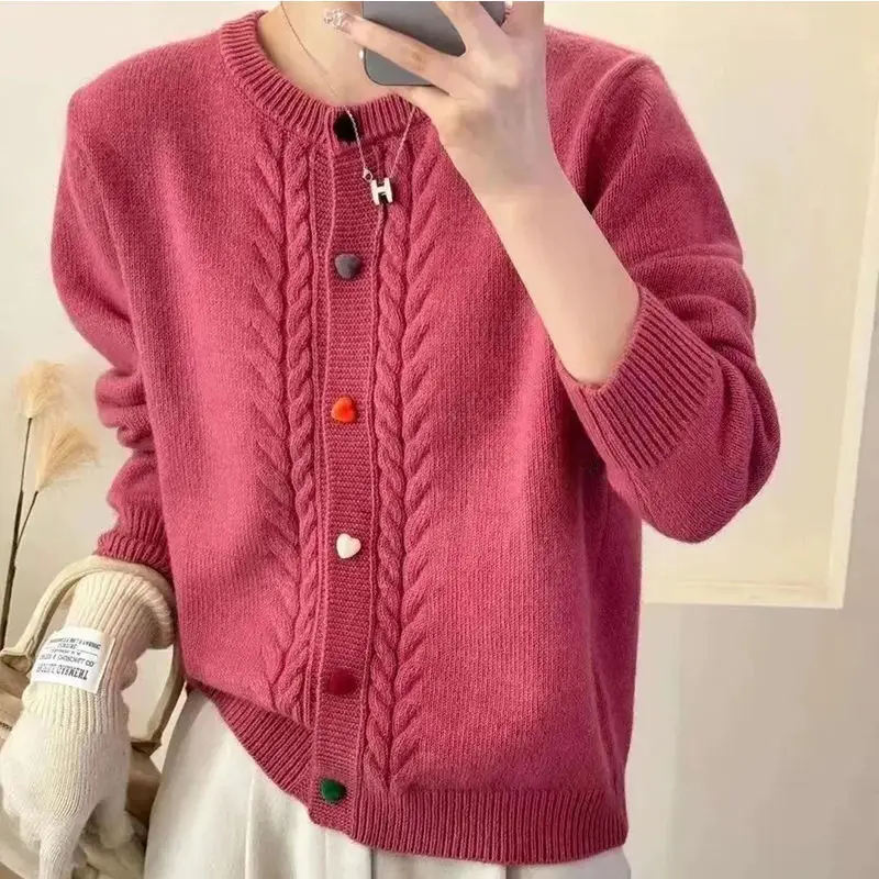 Round Neck Cardigan Women Solid Loose Short Top Bottoming Knitted Sweater Jacket Trendy