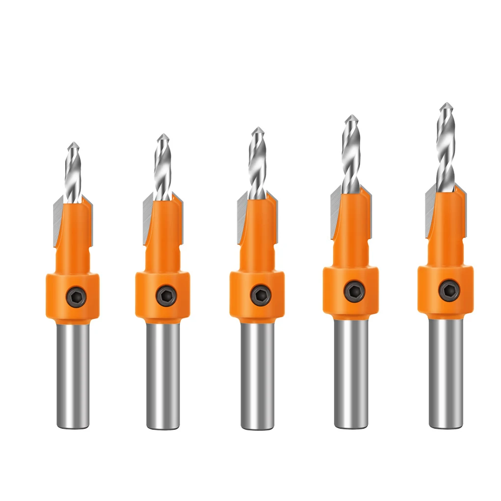 

5pcs Countersink Router Bit Set Woodworking Screw Extractor Step Drill Metal Taper Hole Drill for Wood, 8mm