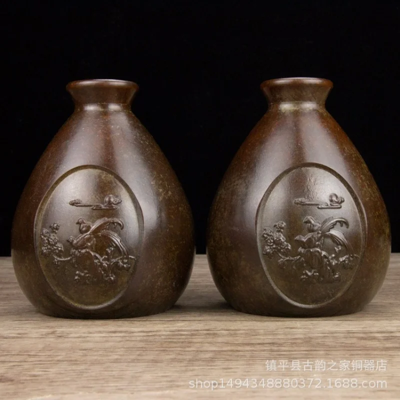 Pure Copper Joyful Eyebrow Vase Pair of Ornaments for Office Living Room Shop Desktop Decoration Gift