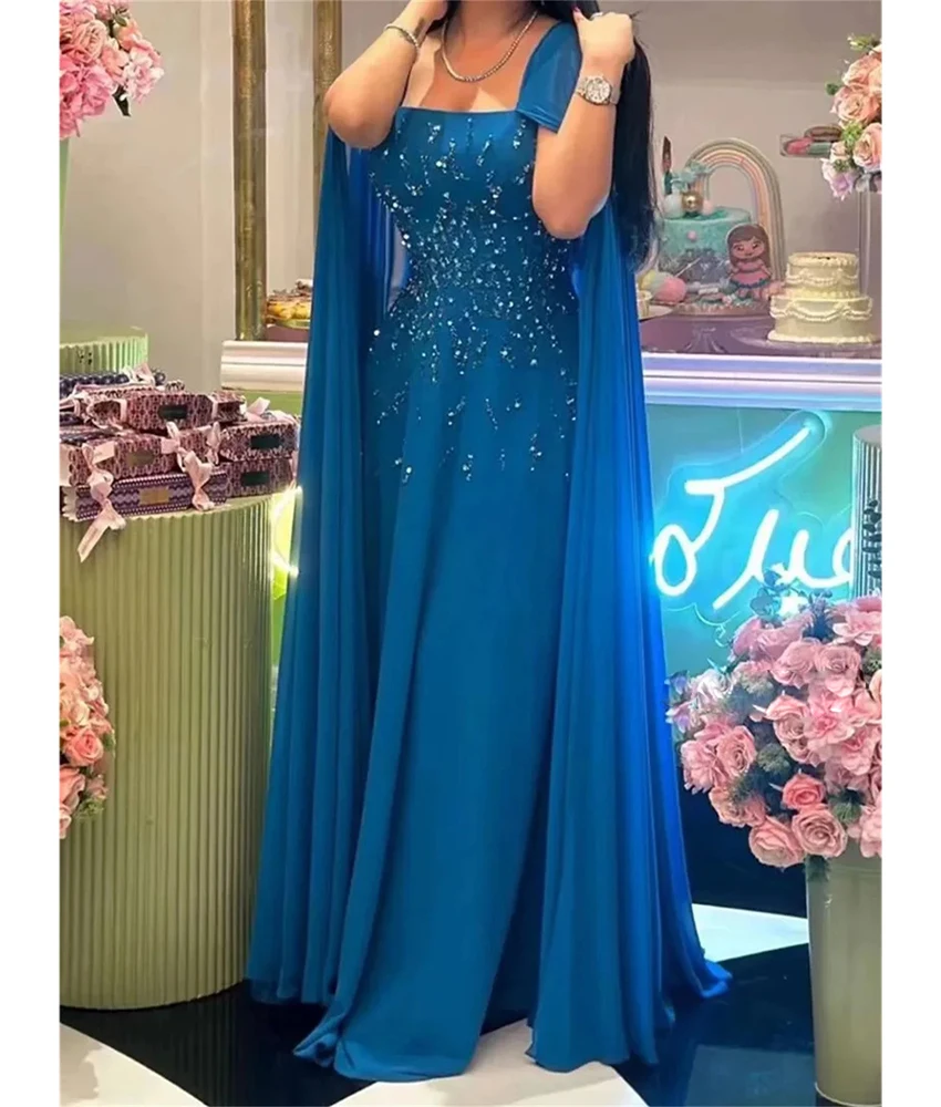 

Изысканный трикотаж трапециевидной формы с блестками и бисером, хрустальная шаль, вечернее платье высокого качества с квадратным вырезом, платья знаменитостей