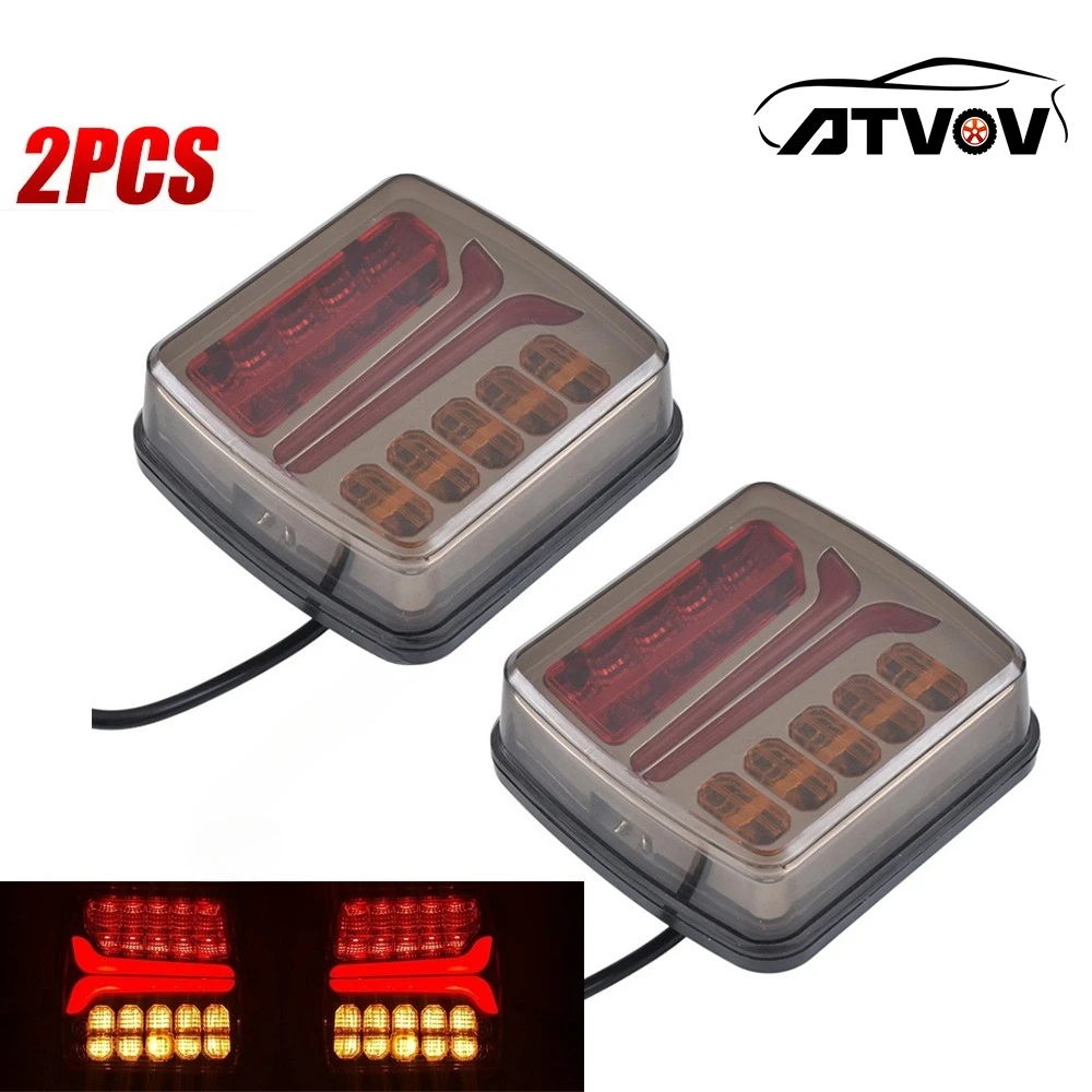 ATVOV 2x 12C 24V 4 inch LED Flowing Turn Signal Rear Tail Light Brake Licesen Plate Driving Lamp 5 Functions Truck Trailer RV