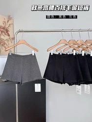 Fall Winter Women French Vintage Old Money Mini A-line Vintage Woolen Skirt High Street Korean Culottes Office Lady High Waist