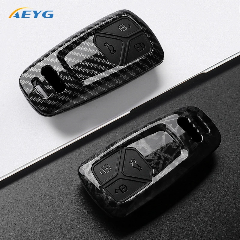 Carbon Fiber ABS Car Key Case Cover For Audi A4 A4L A5 Q5 Q7 TT TTS 8S B9 2016 2017 2018 Keychain Protection Accessories