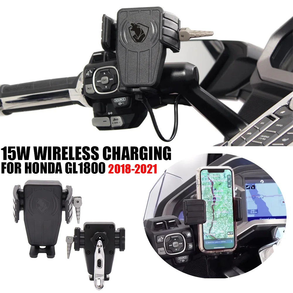 

GPS Phone Holder With 15W Wireless Fast Charger Support Bracket For HONDA GL1800 Gold Wing Tour DCT Airbag 2018-2021 2020 2019