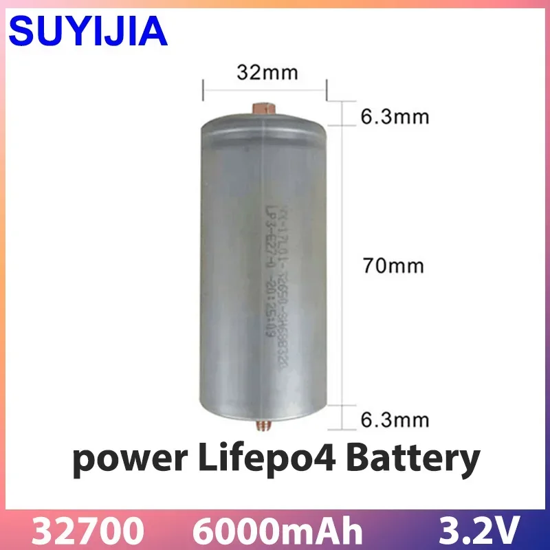 32700 LiFePO4 Battery 3.2V 6000mAh Lithium Iron Phosphate Powered DIY with Screws Suitable for High-power Device Batteries