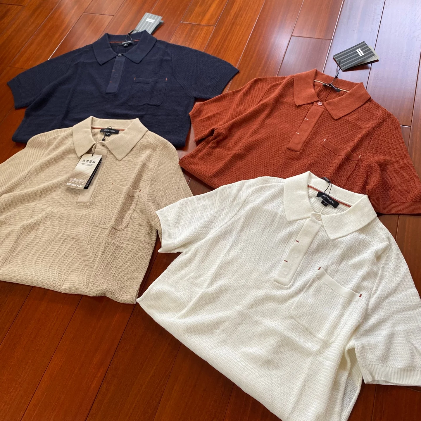

High-End Comfortable Men's Knitted Shirt Lyocell Linen Weave Summer Breathable Short Sleeve Ankle Shoulder