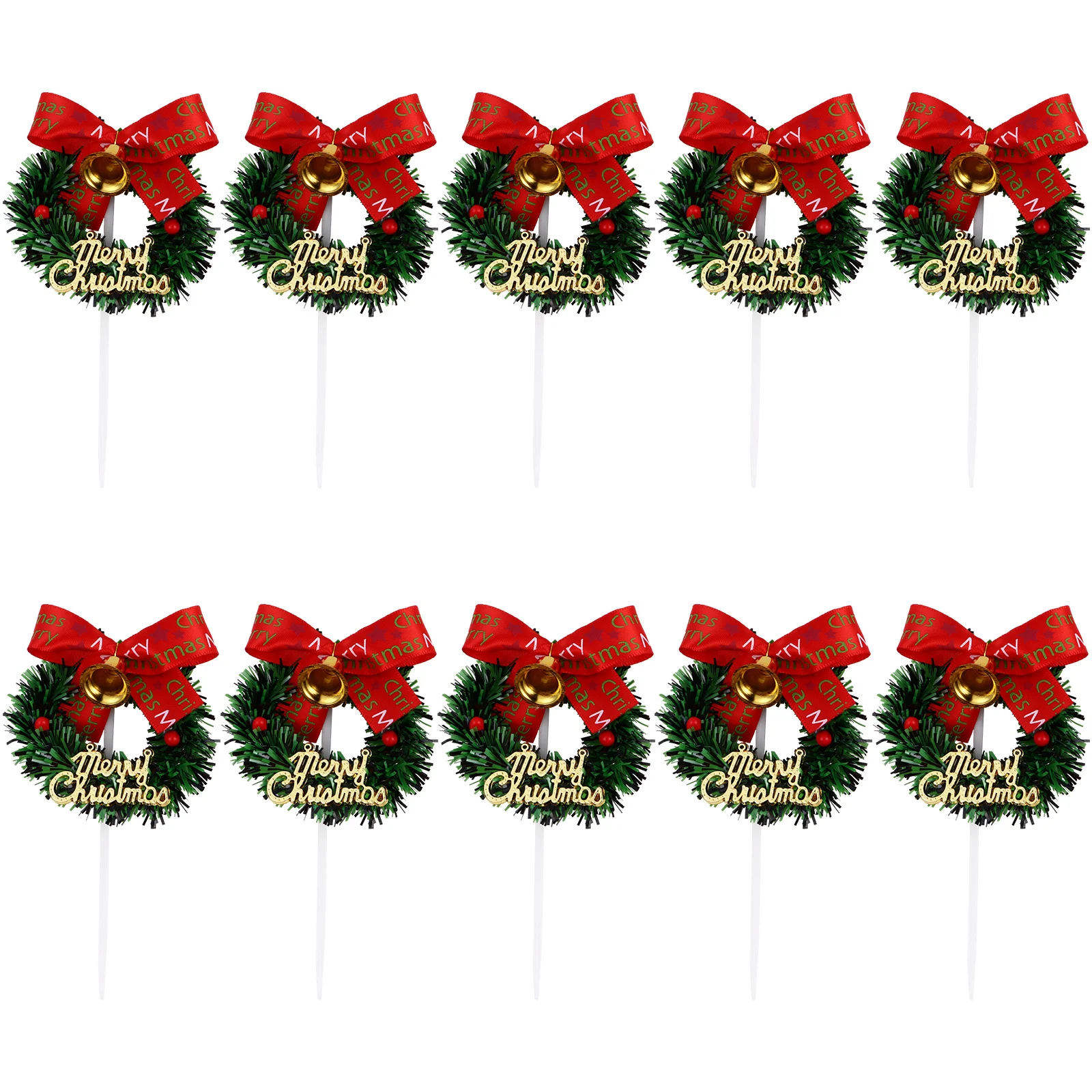 10 pezzi di ghirlande di Natale cake topper bowknot campana inserto forniture per decorare torte per feste di Natale cupcake muffin