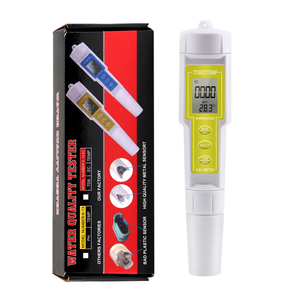 Neues digitales 3-in-1-Temperatur-EC-TDS-Messgerät 0 ~ 99999 US/cm EC-Tester Wassermessgeräte für Pools, Trinkwasser, Aquarien