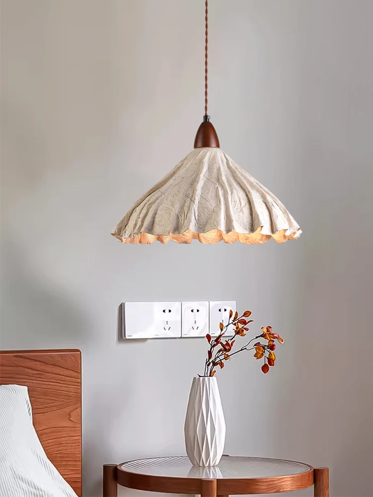 Bedroom study lamp, French cream wind woodworking art rice paper decorative paper chandelier