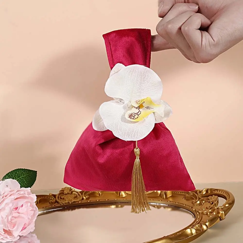 Tassel Velvet Knot Handbag Vest Shape Large Capacity Flower Wrist Bag Korean Style Storage Bag Festive Sugar Bag Festival