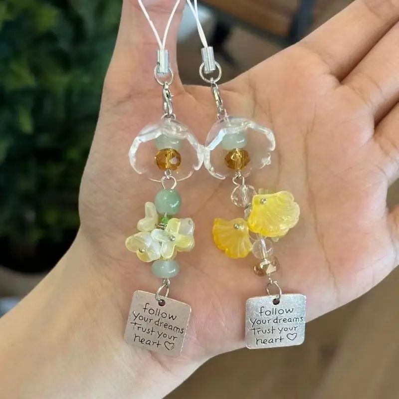 Chinese Style Handmade Resin Jasmine Wind Chime Pendant Ice Snow Leaves Backpack Bag Hanging Decor Ornament Holiday Small Gift