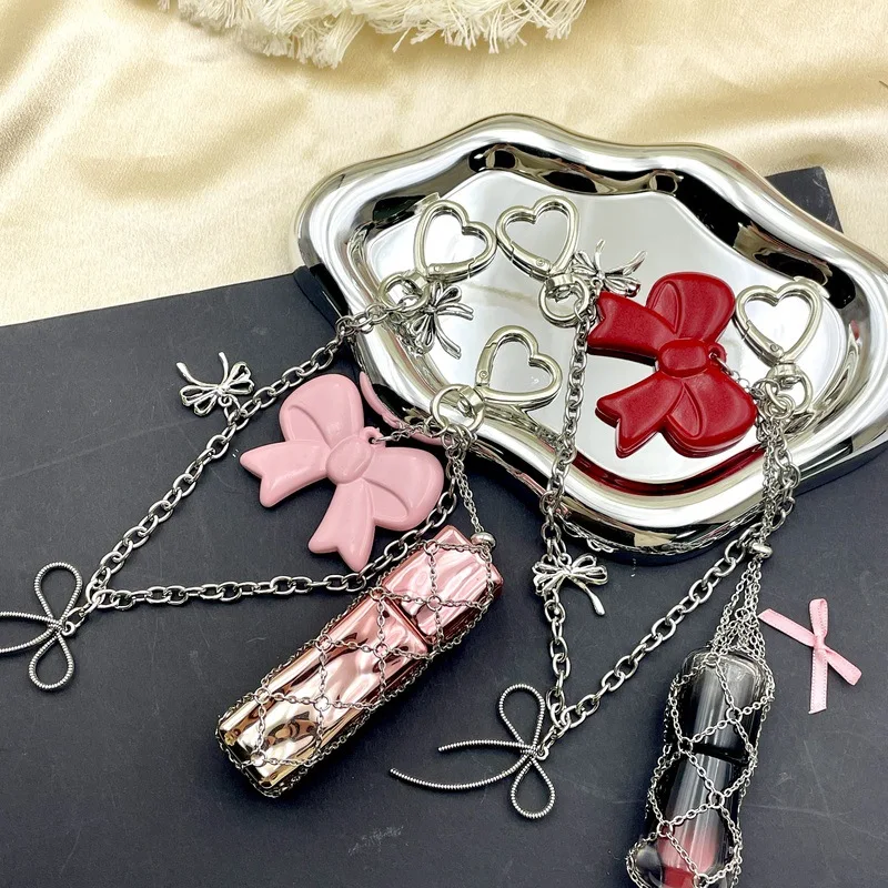 10PCS 2026 New Hot Selling Niche Design Bow Pendant Lipstick Mesh Bag Keychain Bag Exquisite Pendant