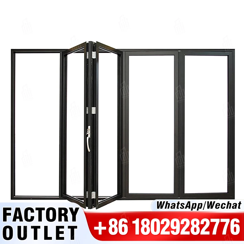 Ikealuminum 2023 aluminium bi-folding folding door system sliding and folding patio doors aluminum Folding Glass Door for house