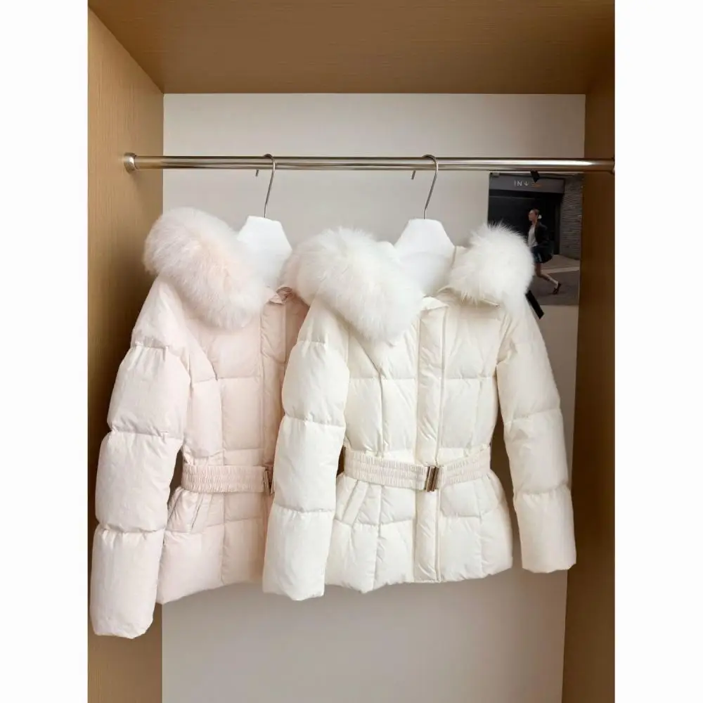 Korean Women's Cotton Jacket with Fur Collar Fashion Waist-Cinching Zipper Jacket Ladies Elegant Coat Outwear Winter Warm Gift