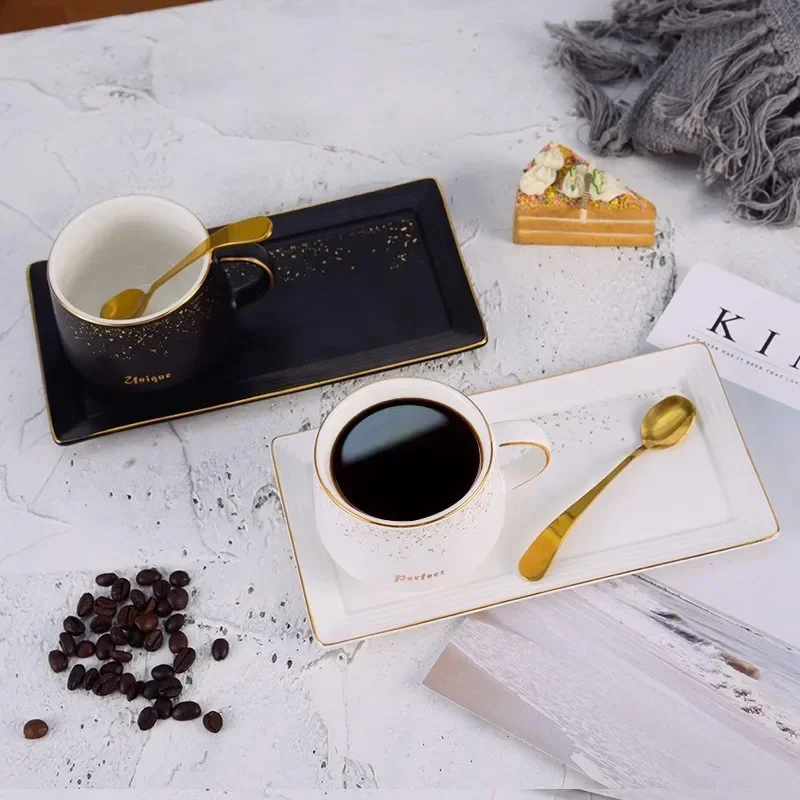 Conjunto De Copo De Café De Cerâmica Criativa, Copos De Porcelana Com Bandeja E Colher, Café Da Manhã Leite Canecas, Caneca De Água, Estilo Europeu,