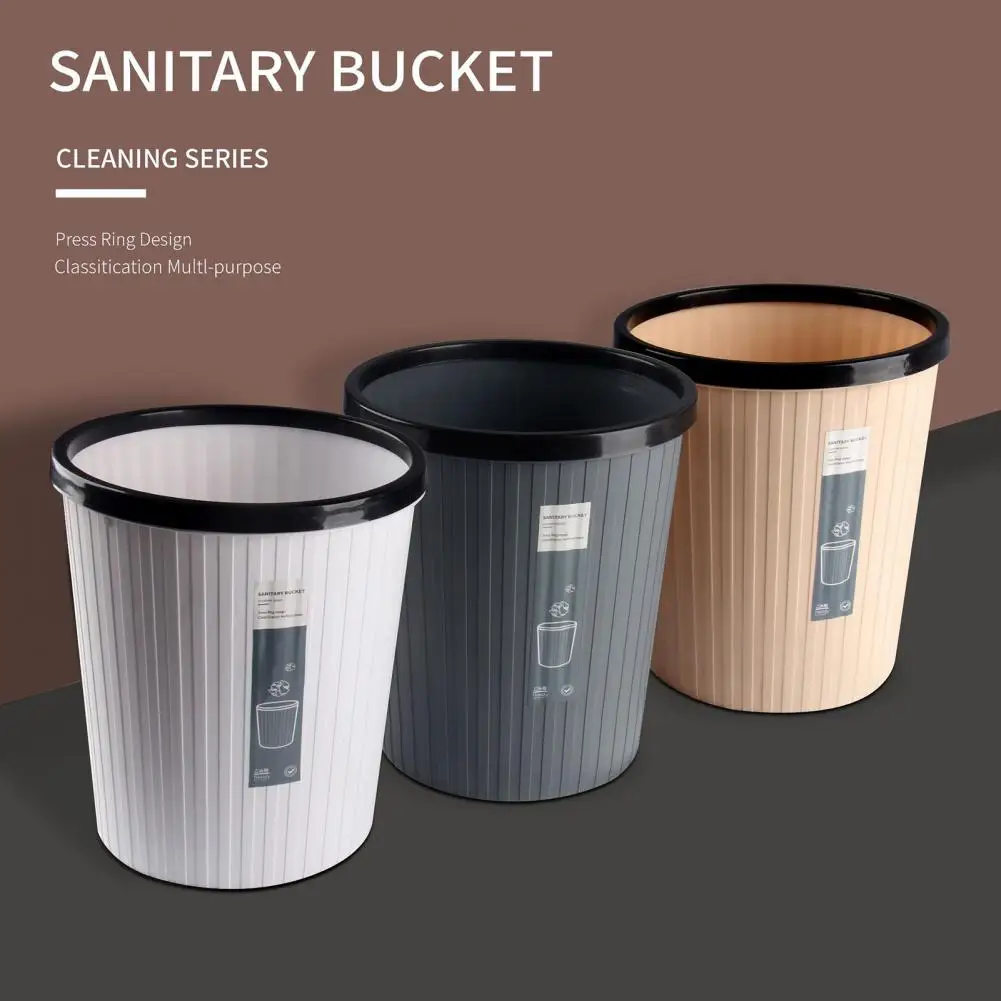 Garbage Bin Plastic Garbage Can Durable Keep Tidy  Practical Kitchen Bathroom Living Room Striped Trash Can