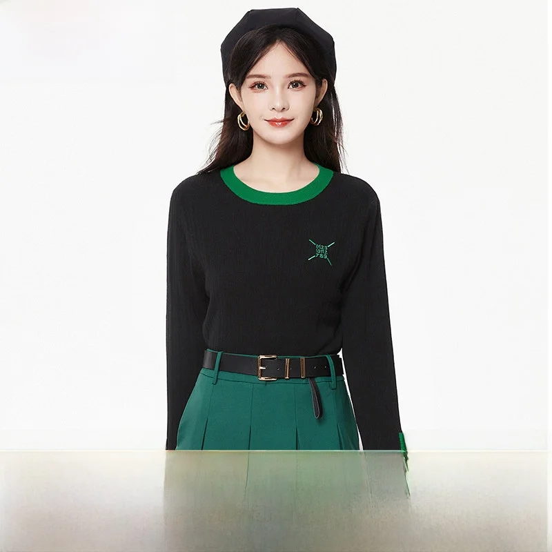 

9Mei Women's Long Sve round Ne Pullover Knitwear Color Blo Base Layer Winter 2025 Faion Casual Comfortable Fit