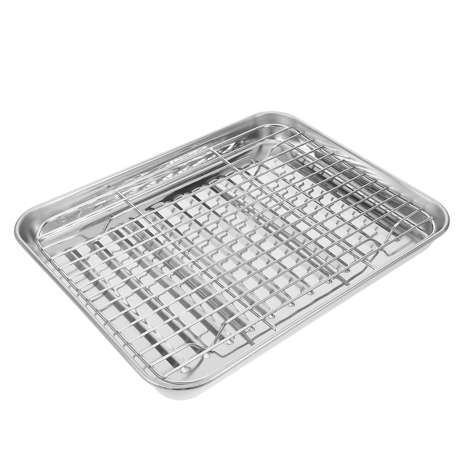 

1 Set Stainless Steel Baking Tray With Rack Oil Draining Plate For Fried Chicken French Fries Roasting Pan Household Restaurant
