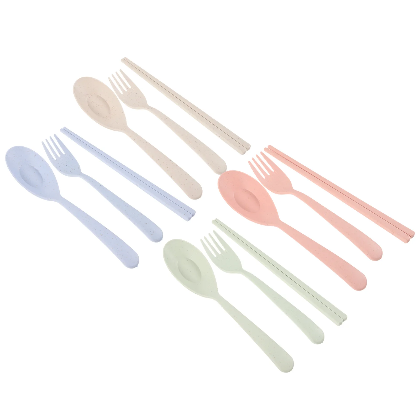 

4Sets Reusable Wheat Straw Cutlery Portable Travel Spoon Fork Chopsticks Set for Picnic Camping Lunch Wheat Straw Cutlery Set