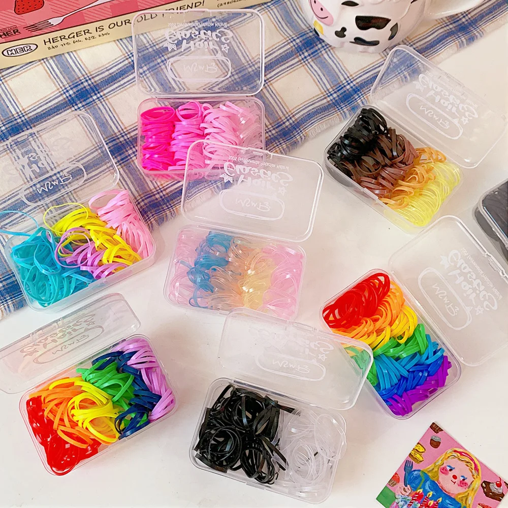 150Pcs Japanese Cute Jelly Color Candy Color Hair Elastic Band Boxed Rubber Band Baby Headband Disposable Rubber Band