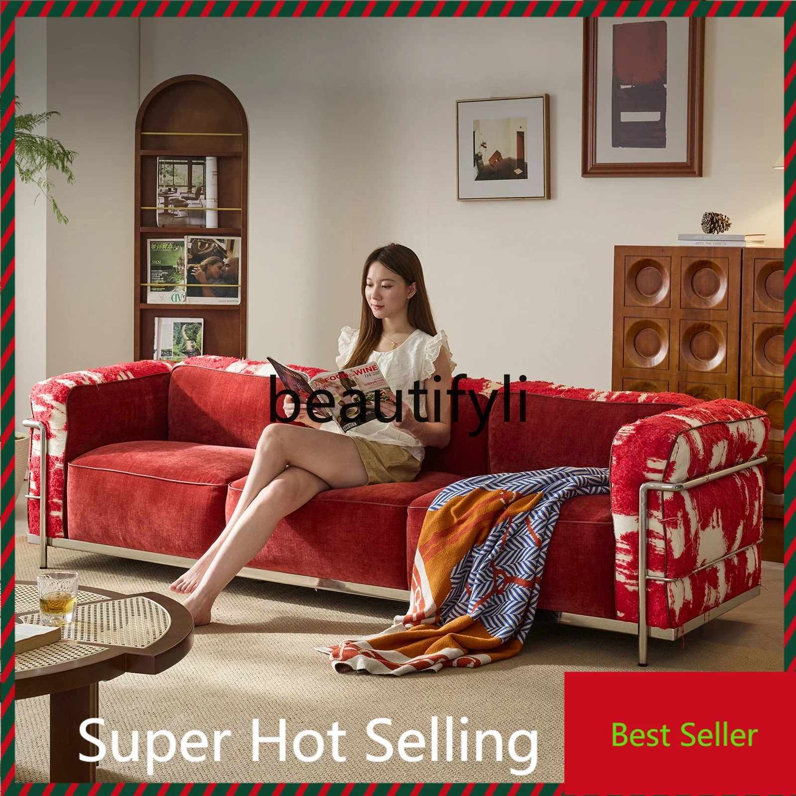 

A71Sofa antique small apartment living room three-person sofa new