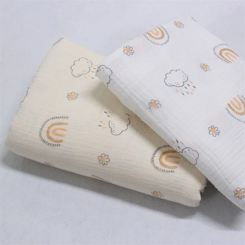 

135x50cm Double-Layer Beige Rainbow Cotton Gauze Crepe Home Wear Fabric, Making Children's Bag Quilt Blanket Sewing Cloth