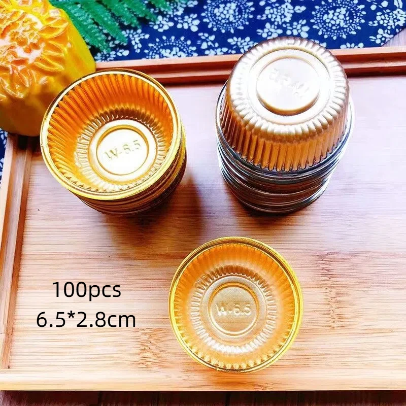 

100PCS Rond Moon Cake Trays Mooncake Packaging Box Without Cover Food Container Holder Gold Plastic Cake Box For Cookie