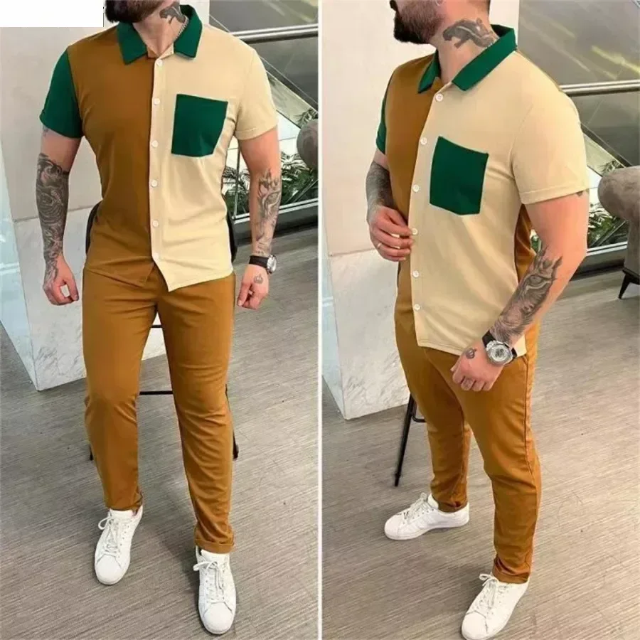 

Men's Spring Summer Pants Sets Short Sleeve Shirt and Pants Sets Streetwear Casual Sports 2PCS Sets Tracksuit Outfits Male