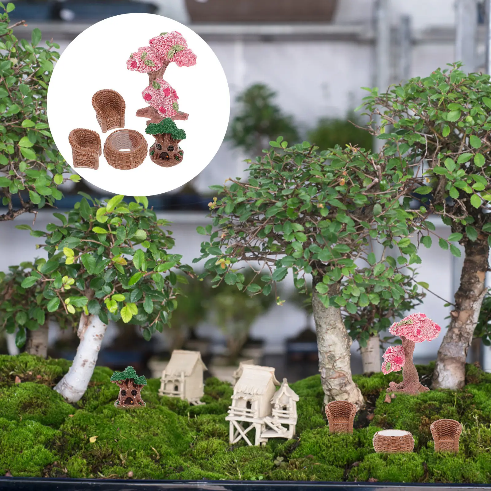 

1Set Resin Miniatures Decoration Safe Craft Yard Chair Mini House Accessory Micro Landscape Desk Scene Layout Mini Fairy Garden