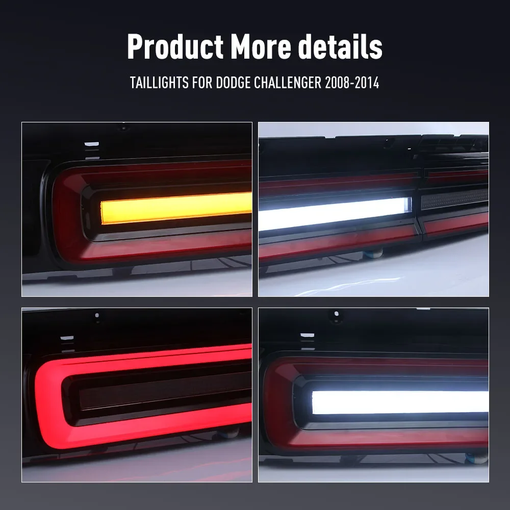 زوج من أضواء خلفية LED لدودج تشالينجر 08-14 DRL عكس الفرامل تحول إشارة التوصيل والتشغيل مجموعة مصابيح الذيل الخلفي للسيارة #6