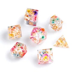 1-7Pcs DND Flower Solid Resin Dice Set Multi-sided Polyhedral Dice for D&D Game COC Role Playing RPG Table D6 D8 D12~D20