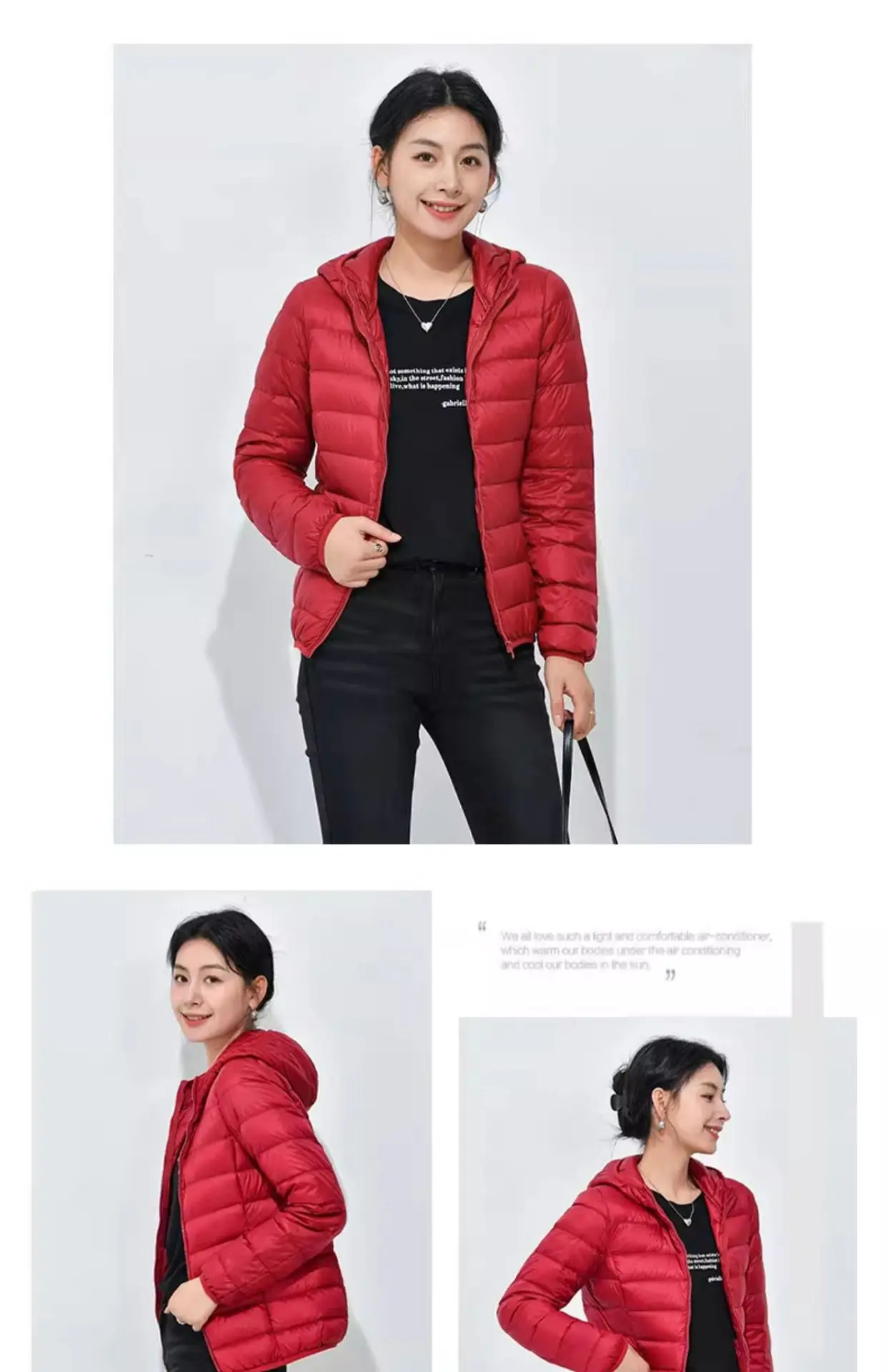 Women's Lightweight Casual Hooded Down Jacket Autumn Winter Minimalist Short Down Coats Female Solid Color Zipper Warm Outerwear