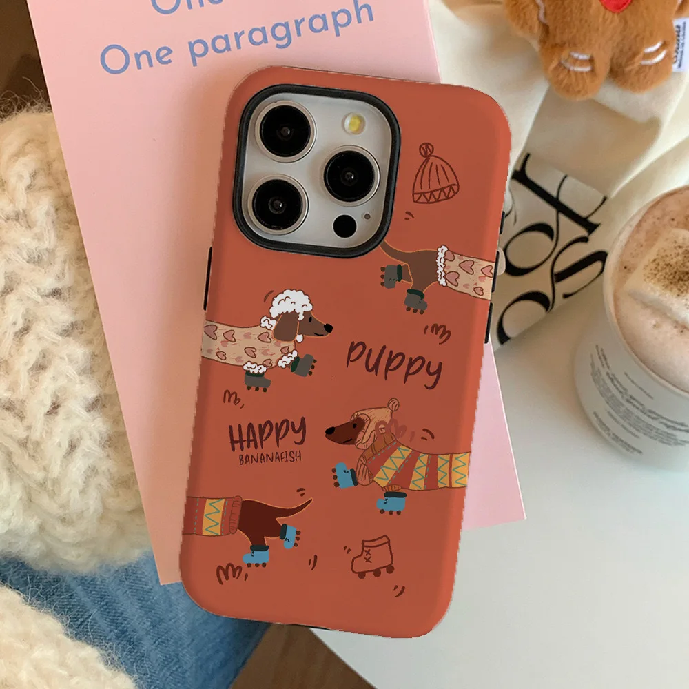 Orange Christmas Sausage Dog Phone Case for IPHONE 16 PRO MAX 14 13 12 11 PRO 15 Plus Acrylic TPU Two in One Mobile Phone Cases