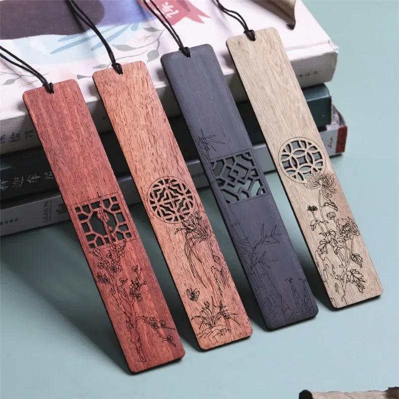 4 Styles Chinese Style Wooden Bookmark Carving Mahogany Book Mark Student Office Writing Supplies School Stationery Accessories