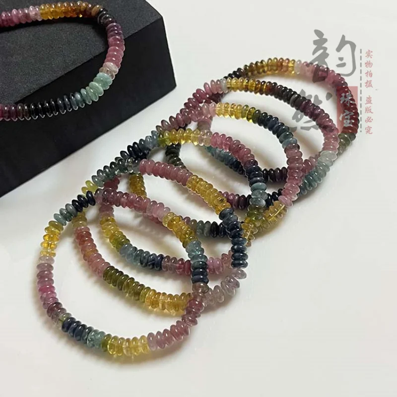 

Natural Brazil Bead Playing Spacer Bracelet Gradient Color Tourmaline Scattered Flat Beads Wholes