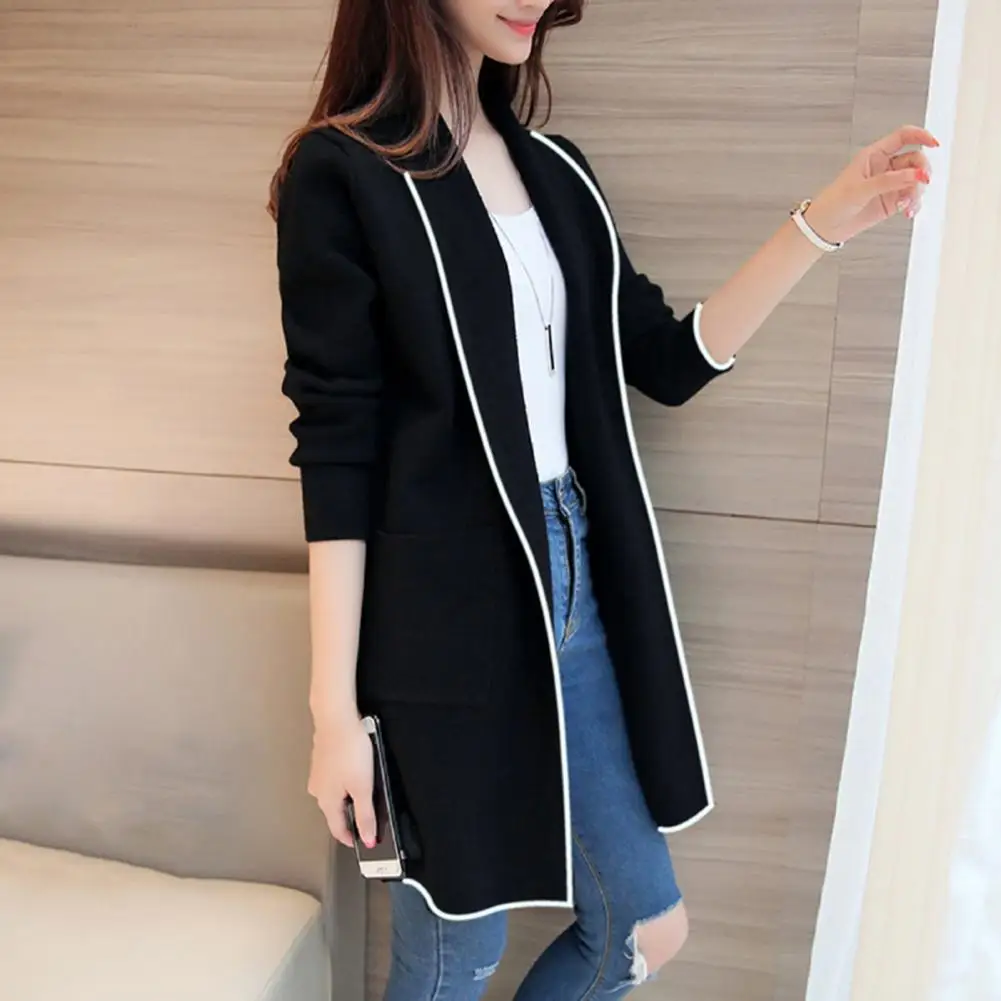 Women Winter Coat Fleece Lapel Long Sleeves Mid Length Cardigan Warm Solid Color Casual Elegant Autumn Coat Female Clothing