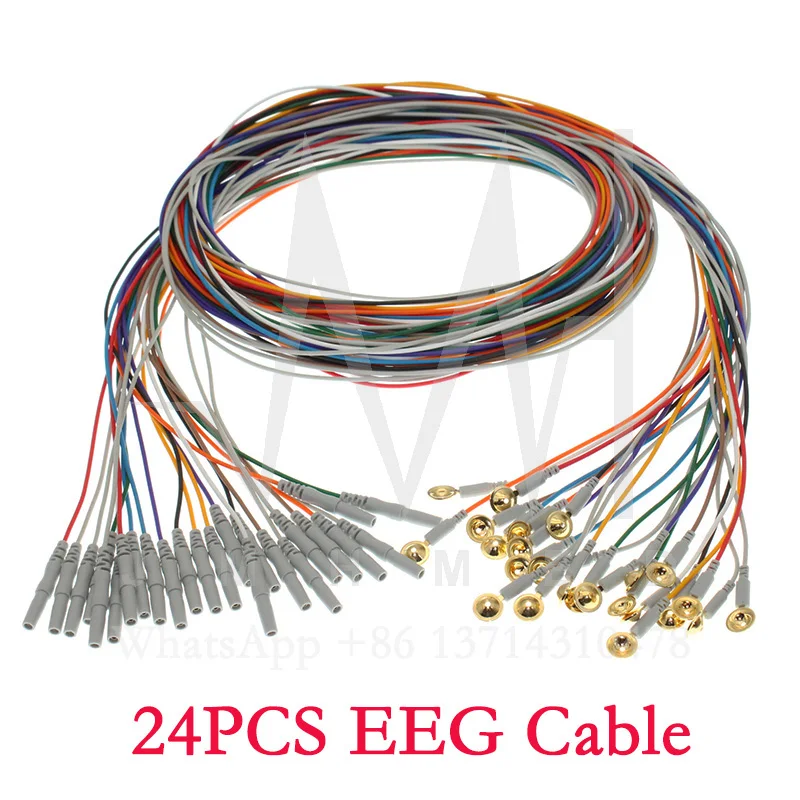 1.5M 24pcs Gold-plated Brass Electrode Din 1.5mm Plug EEG EMG Cable For Epilepsy Diagnostics, Brain Signal Amplification Device