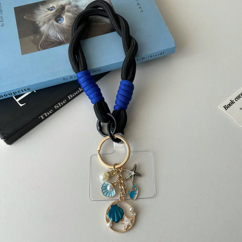 

1PC Blue ocean shell, dolphin, starfish, pearl pendant, mobile phone strap, wristband，Mobile phone strap with lanyard，Phone stra