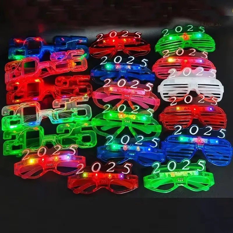 10-50pcs LED 2025 Glasses Glow Party Supplies Light Up Sunglass for Kids Adult Birthday Neon Wedding Thanksgivings Xmas New Year