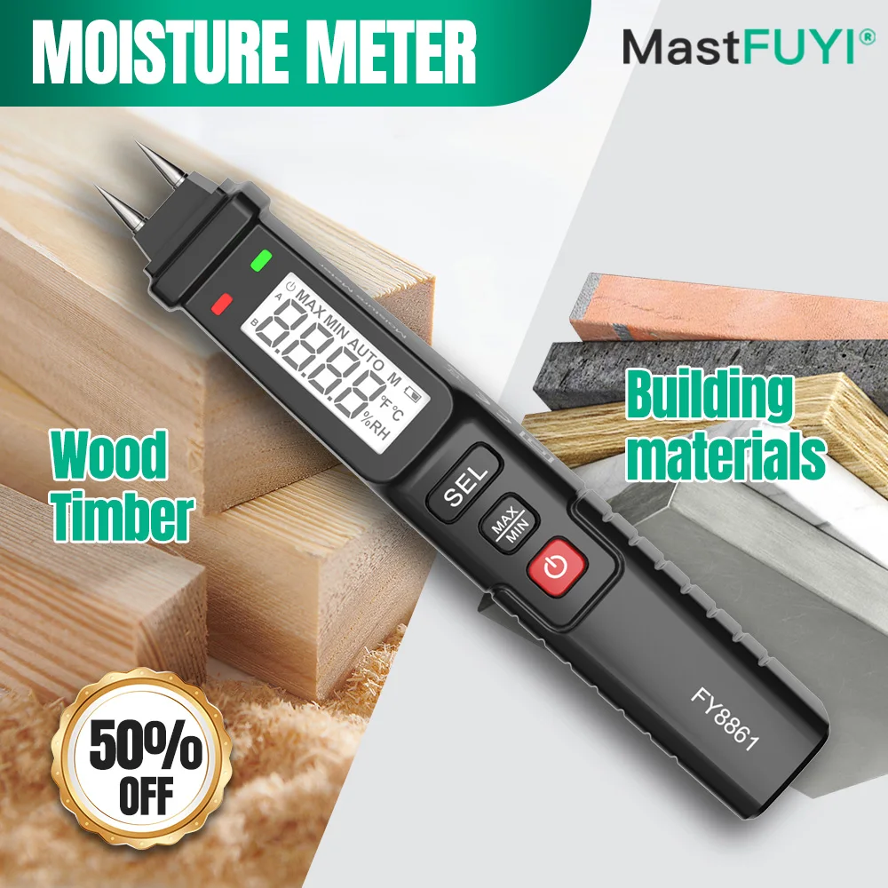 

MASTFUYI Digital Moisture Meter for Timber Building Materials - Pin Multifunctional Moisture Detector Tester LCD Display