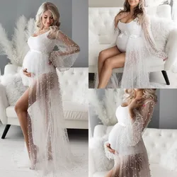 Soft Tulle Pearl Wedding Bridal Overdress Boudoir Robe Maternity Robe Wedding Robe Pearl Transparent Robe Boho Bride