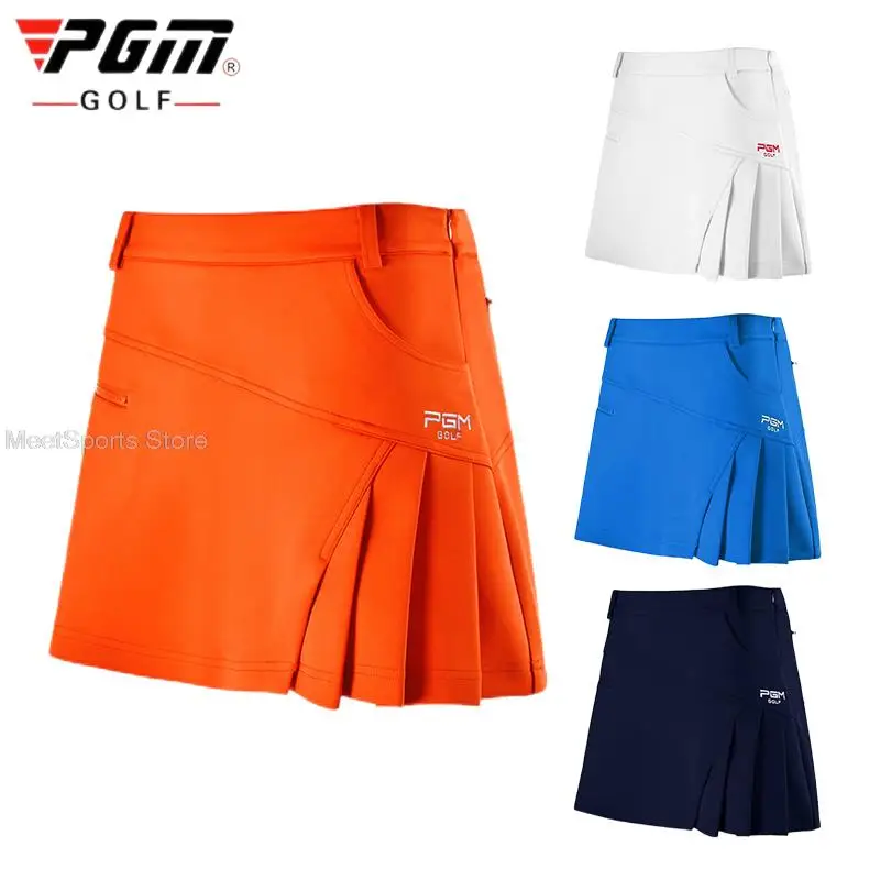 Pgm Autumn Winter Golf Skirt Women High Waist Slim Golf Skirts Pleated A-Line Mini Skorts Anti-Exposure Warm Skorts Sportswear