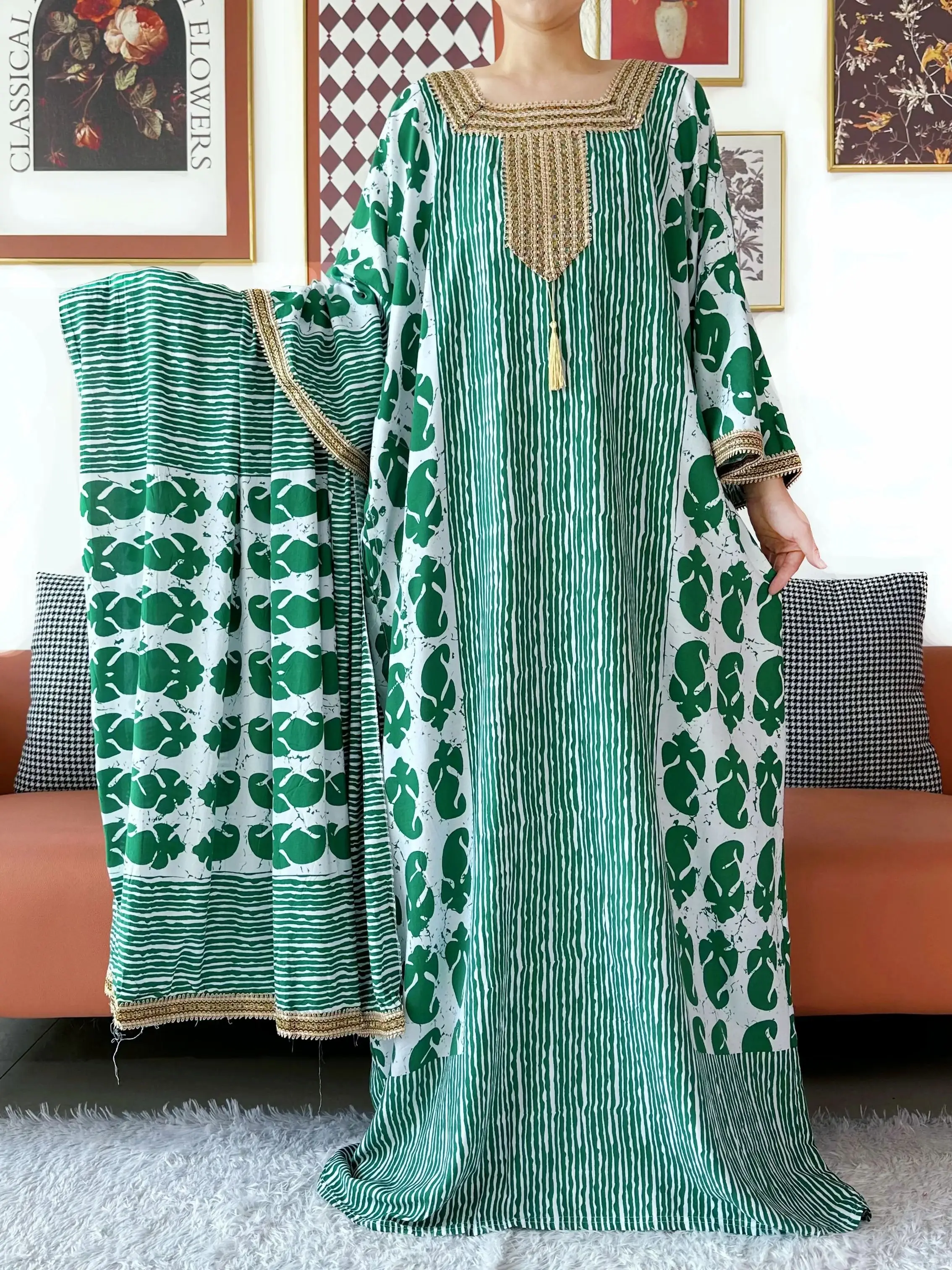 2025 فستان عباية أنيق بأكمام الخفافيش خارج الكتف قفطان قطن المرأة فضفاضة عباية بوهو فستان ماكسي فستان كاجوال فساتين أفريقية