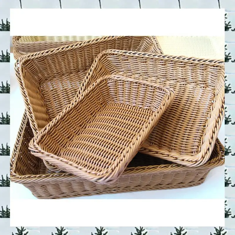 

ABLG Storage Basket Handmade Rectangular Rattan Organization Wicker Bread Holder Fruit Vegetable Snack Food Container Durable M
